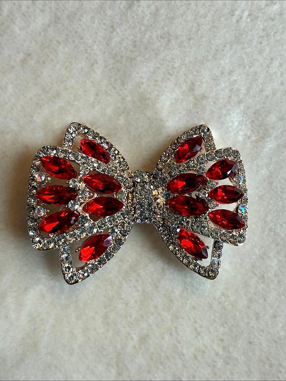Red Rhinestone Bow Brooch Like New